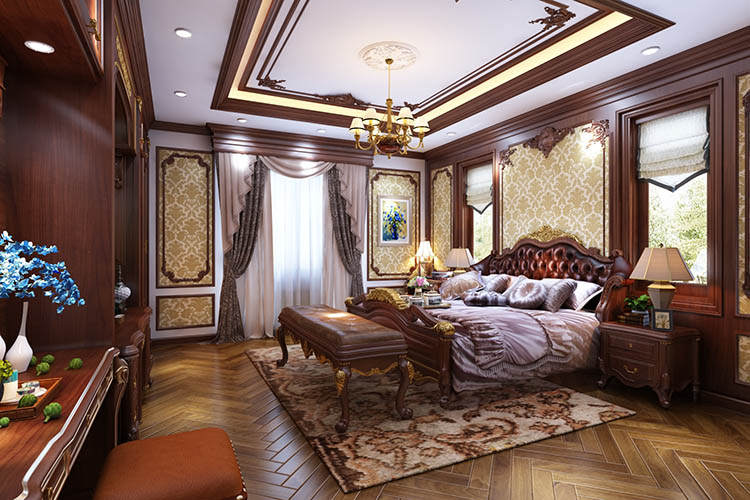 Thiết kế thi công nội thất biệt thự cổ điển bằng gỗ Gõ Đỏ